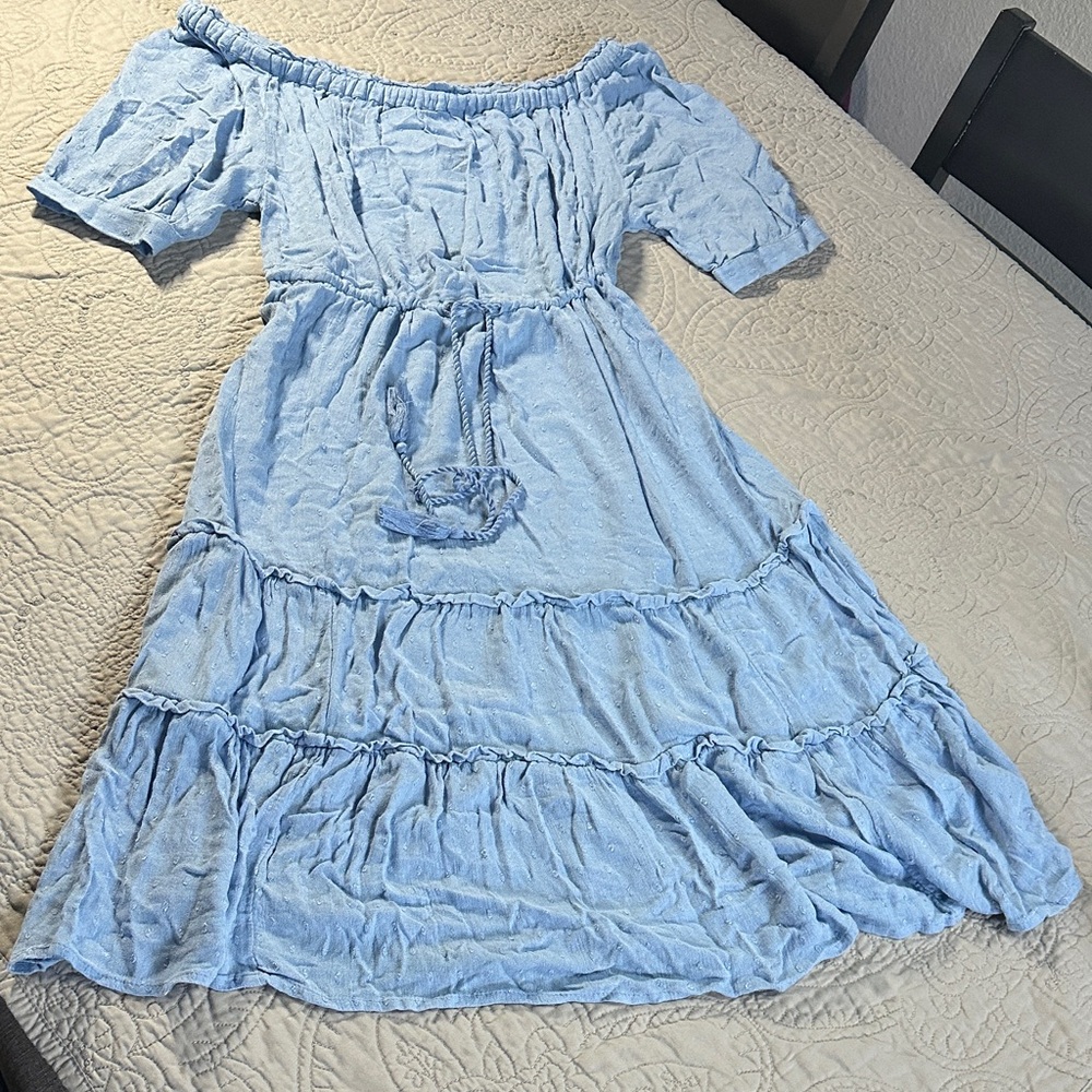 H&M Sky Blue Off-Shoulder Midi Dress